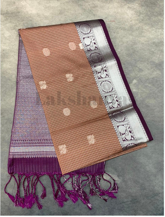 Rust Soft Silk Saree with Magenta Border