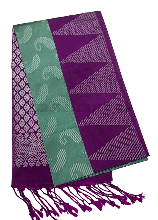 Sapphire Colour Soft Silk Saree with Purple Temple Border