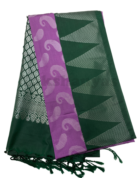 Purple Soft Silk Saree with Green Temple Border