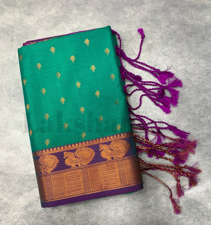 Green Colour Soft Silk Saree with Magenta Colour Border