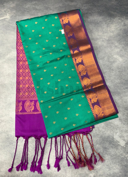 Green Colour Soft Silk Saree with Magenta Colour Border