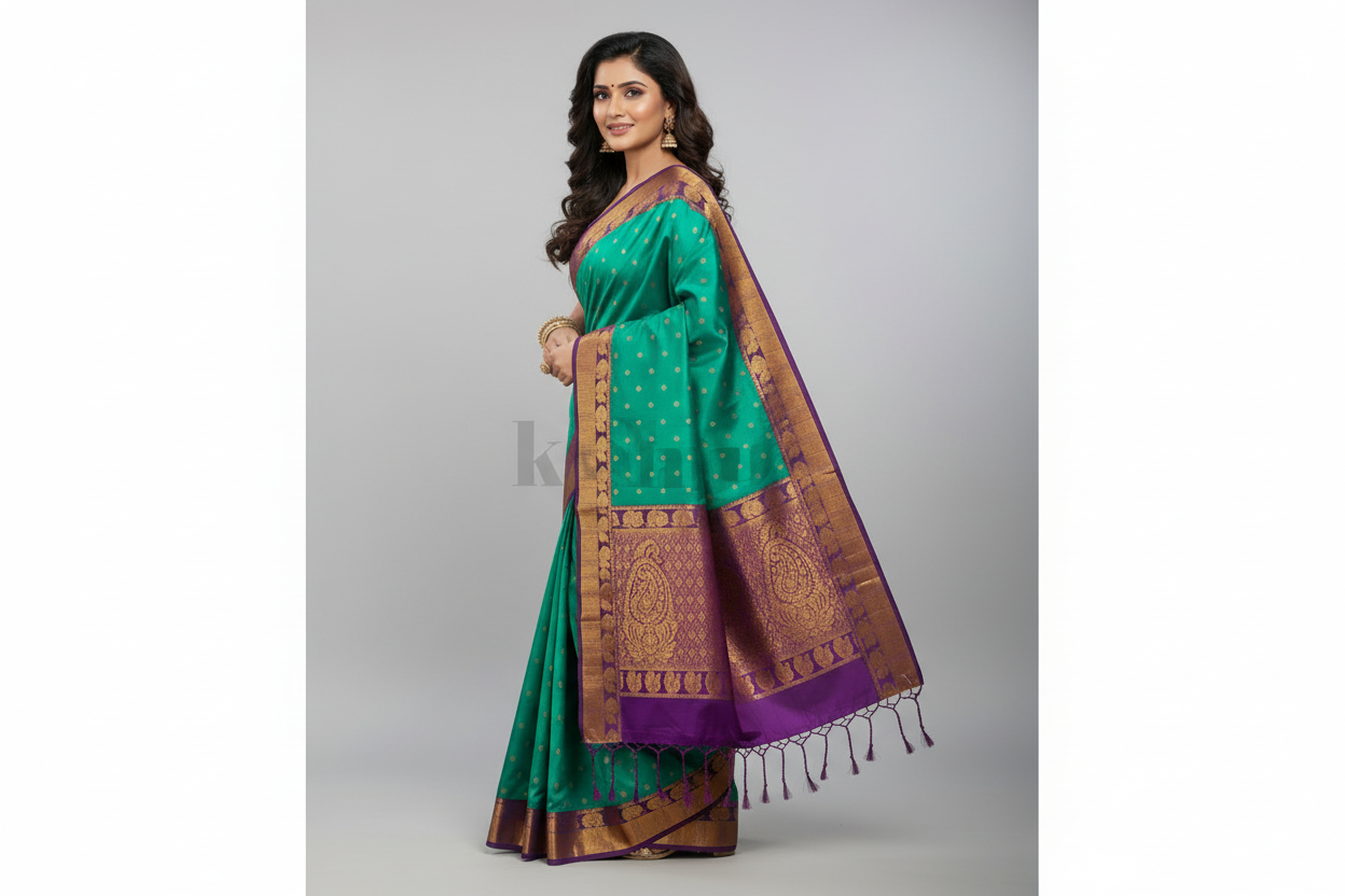 Green Colour Soft Silk Saree with Magenta Colour Border