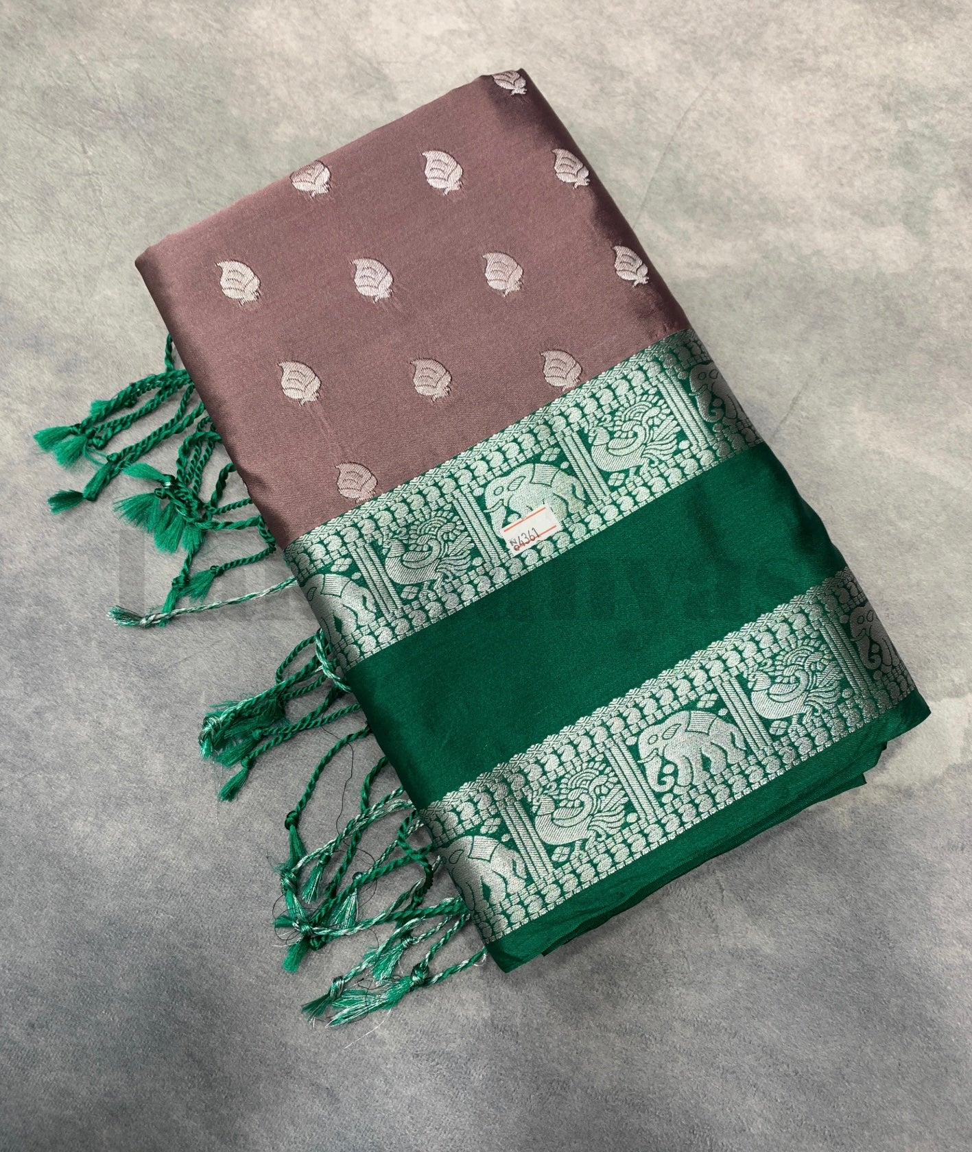 Lite Brown Colour Soft Silk Saree with Green Rettai Pettu Border