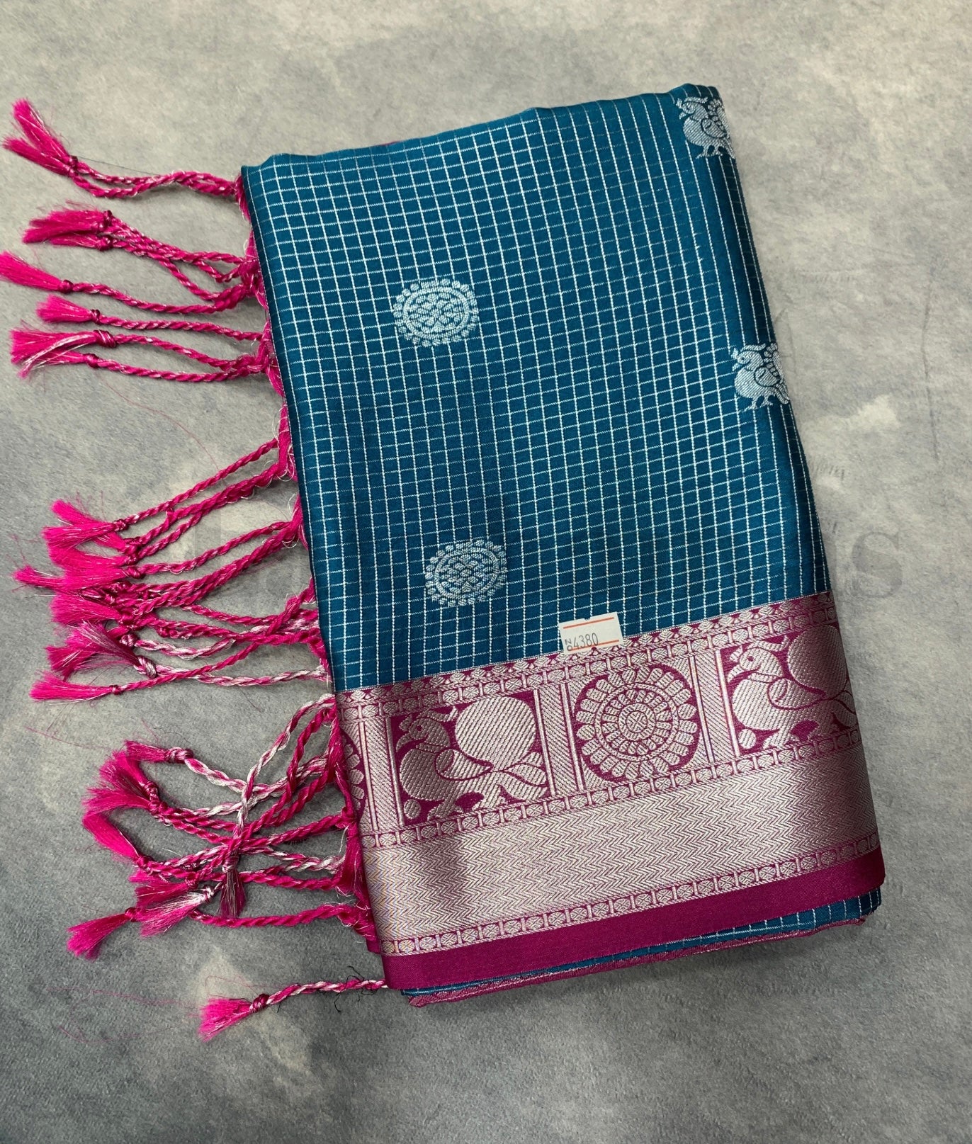 Blue Colour Soft Silk Saree with Magenta Colour Border
