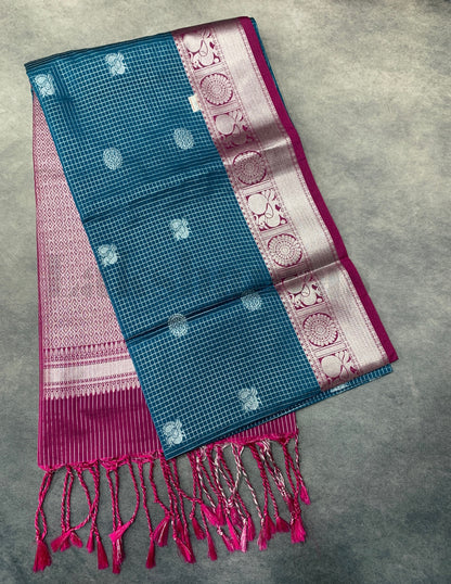 Blue Colour Soft Silk Saree with Magenta Colour Border