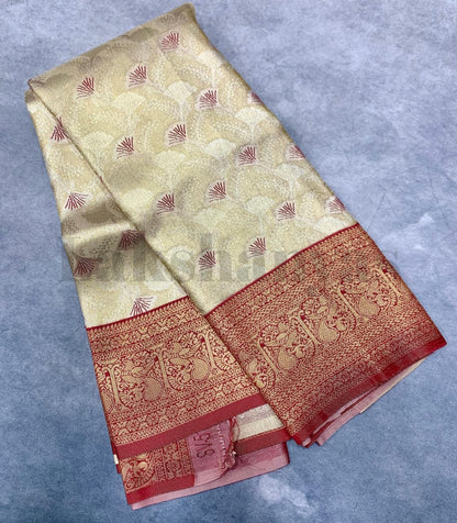 Golden Colour Soft Silk Saree with Maroon Border