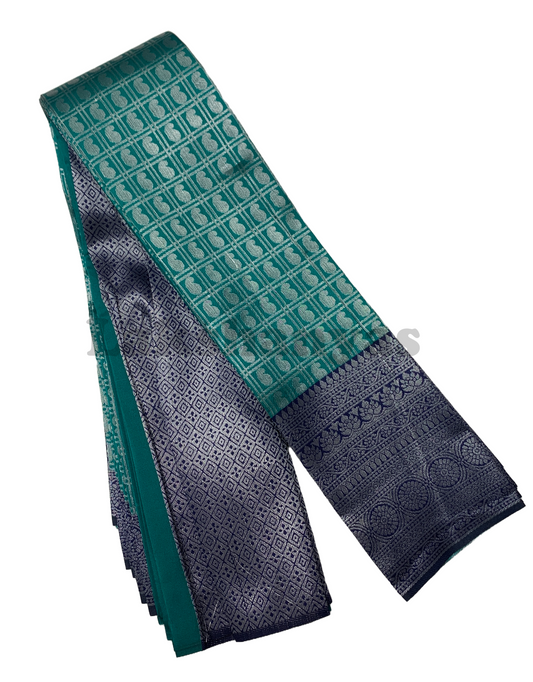 Green Colour 1000 Butta Saree with Navy Blue Border