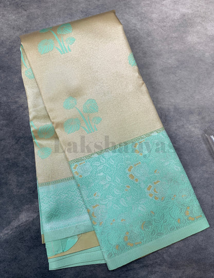 Gold Colour Tissue Saree with Sapphire Border