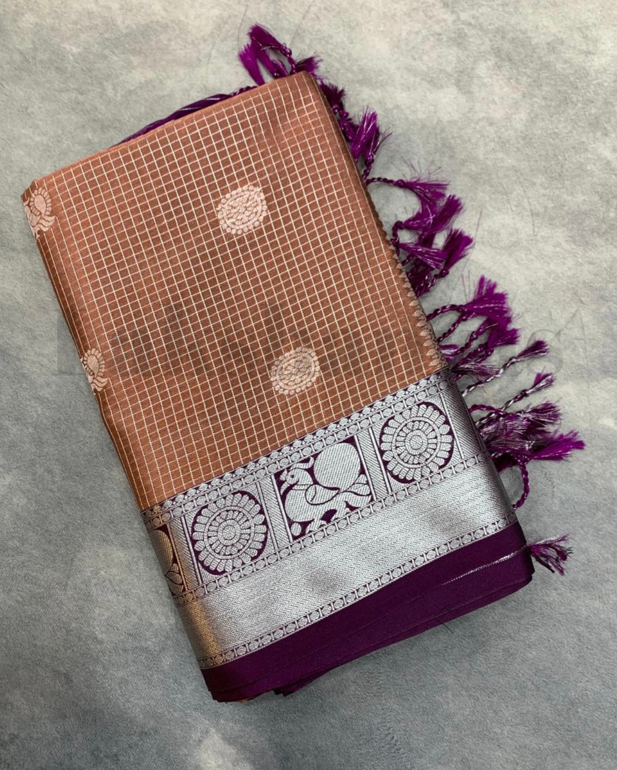 Rust Soft Silk Saree with Magenta Border