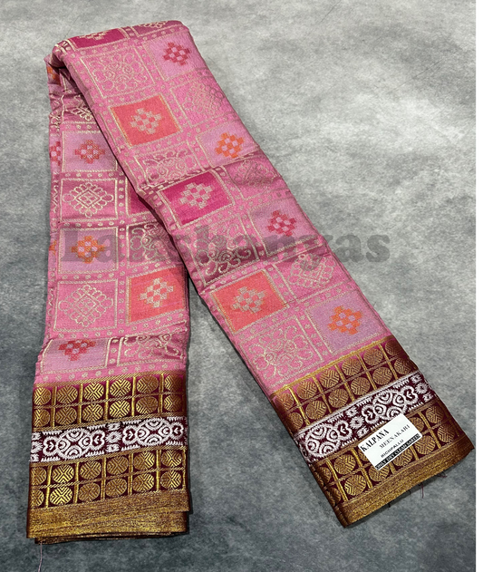 Pink Meenakari Butter Silk Saree