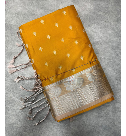 Yellow Colour Soft Silk Saree with Silver Colour Border