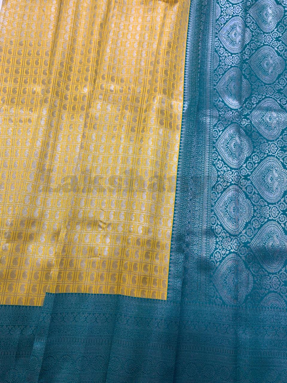 Yellow Colour 1000 Butta Saree with Sapphire Border