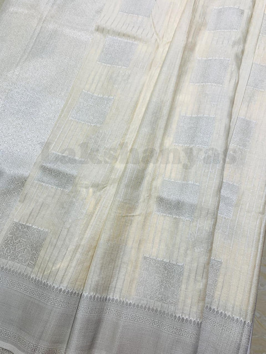 Off White Colour Linen Silk Saree with Sliver Zari Border