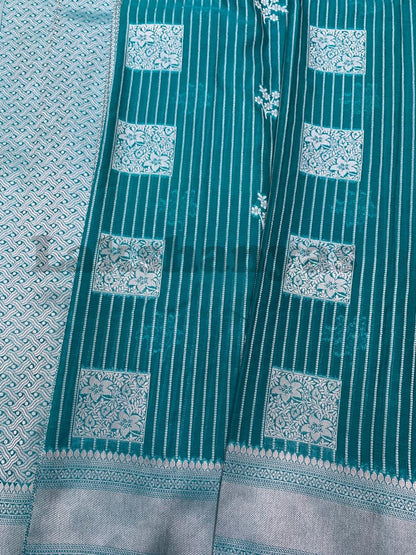 Sapphire Colour Linen Silk Saree with Sliver Zari Border
