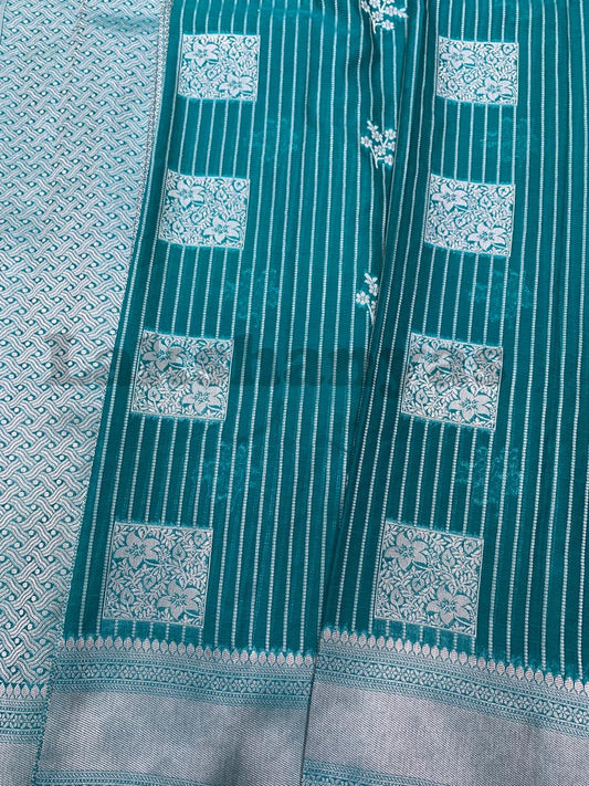 Sapphire Colour Linen Silk Saree with Sliver Zari Border