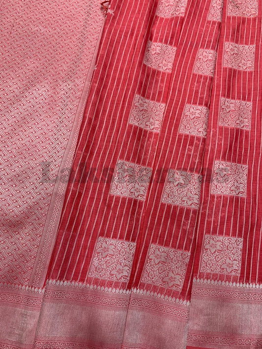 Cherry Color Linen Silk Saree with Sliver Zari Border