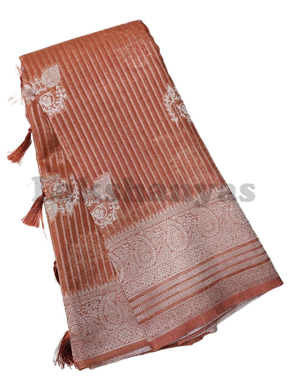 Light Brown Colour Linen Silk Saree with Sliver Zari Border