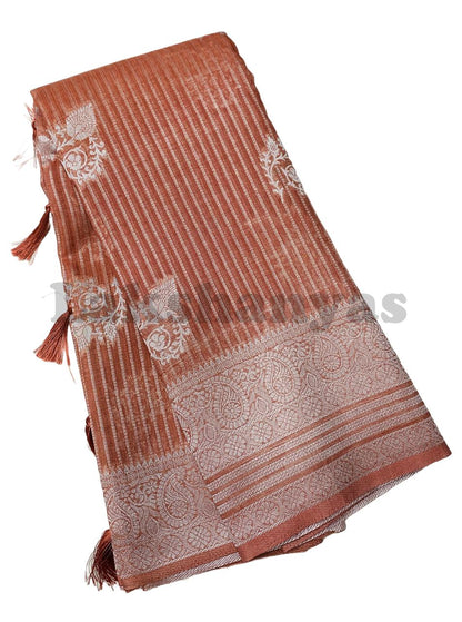 Light Brown Colour Linen Silk Saree with Sliver Zari Border