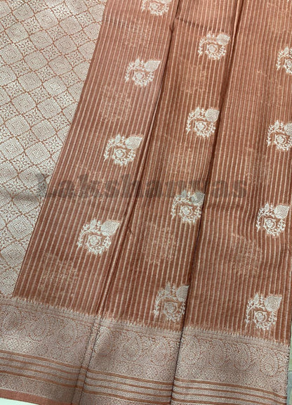 Light Brown Colour Linen Silk Saree with Sliver Zari Border