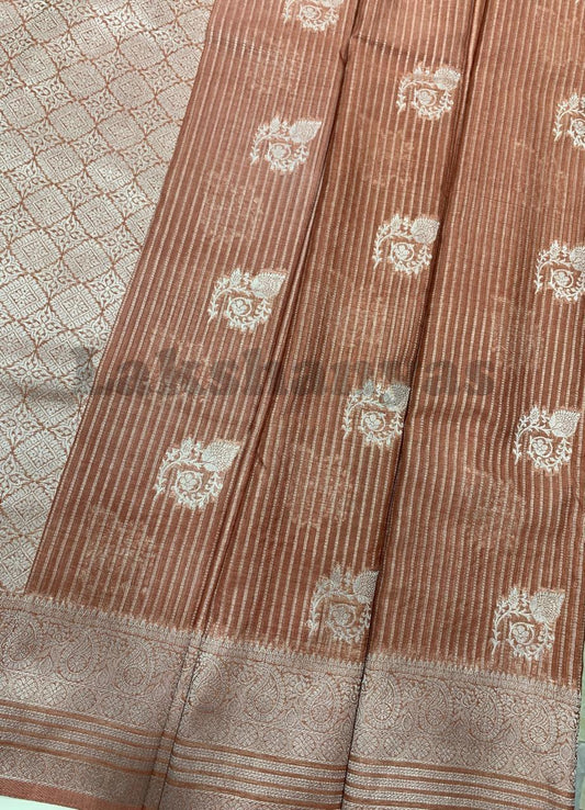 Light Brown Colour Linen Silk Saree with Sliver Zari Border