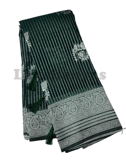 Green Colour Linen Silk Saree with Sliver Zari Border