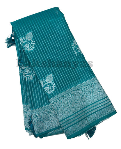 Sapphire Colour Linen Silk Saree with Sliver Zari Border s