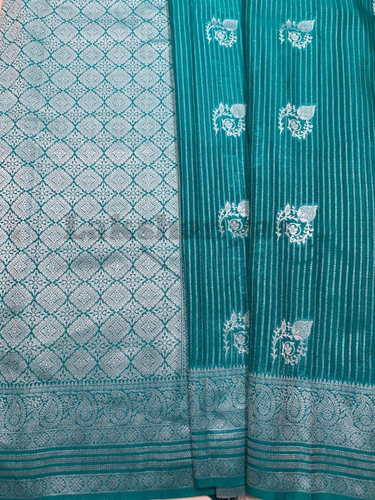 Sapphire Colour Linen Silk Saree with Sliver Zari Border s