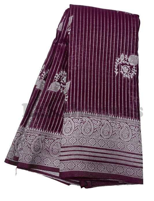 Magenta Colour Linen Silk Saree with Sliver Zari Border