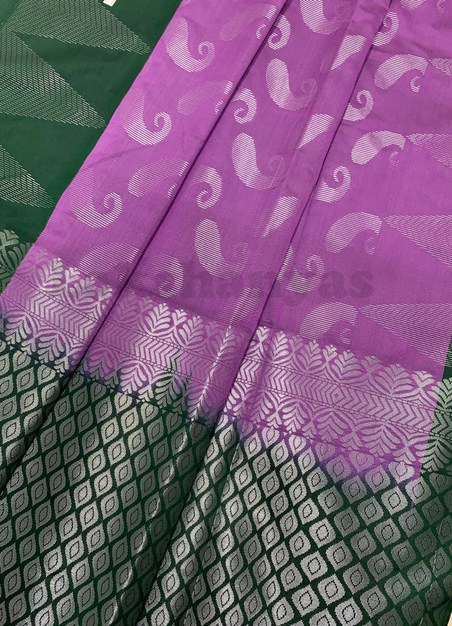 Purple Soft Silk Saree with Green Temple Border