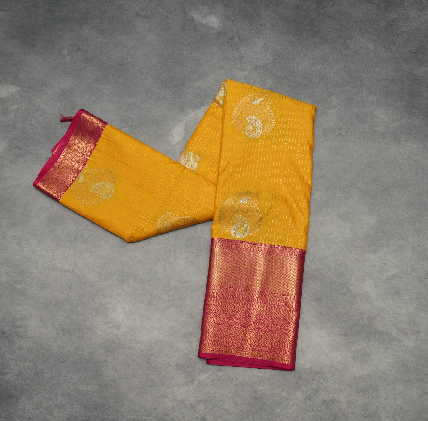 Lakshadeepam Yellow Semi Silk Saree with Rani Pink Border