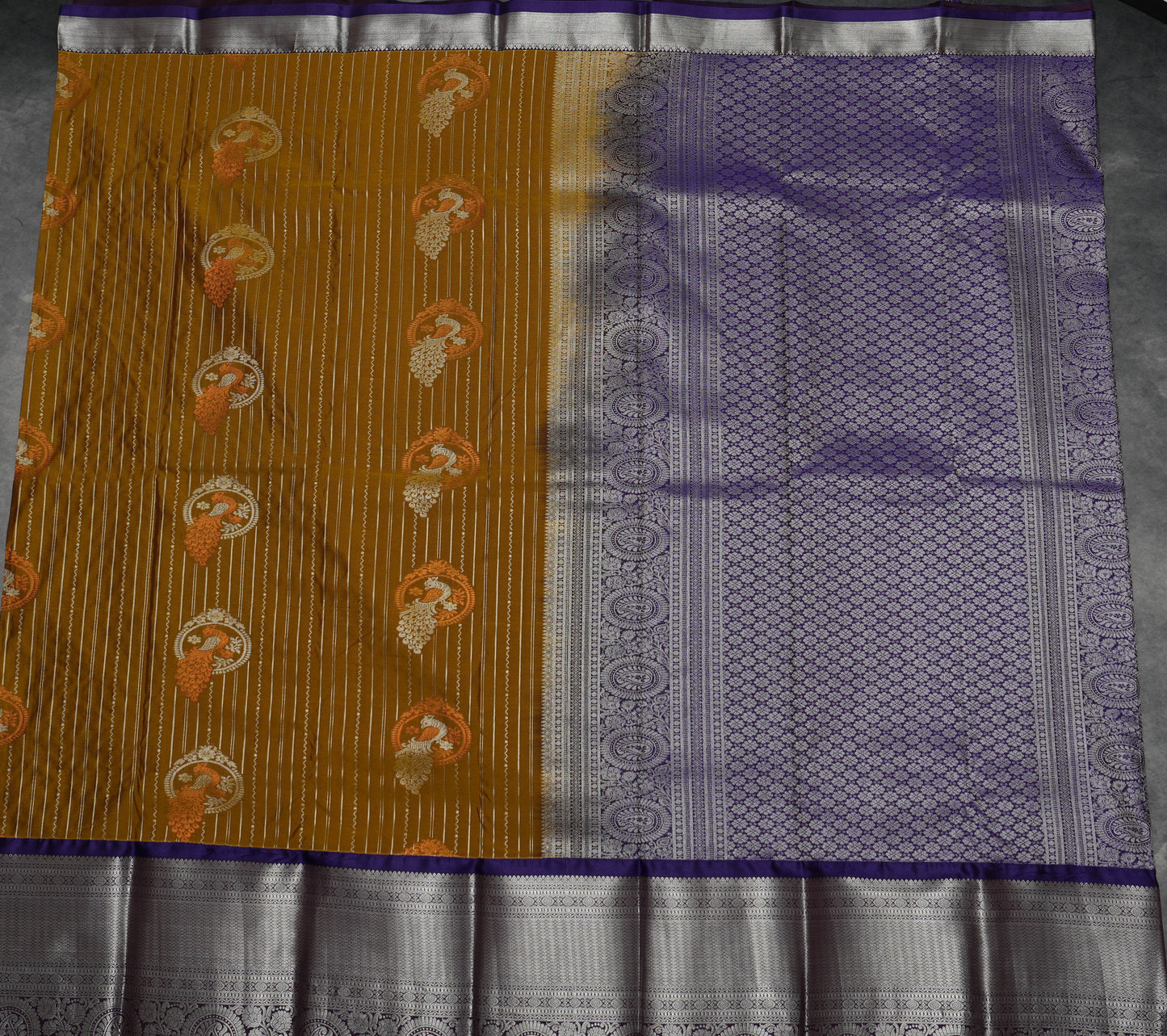 Mustard Semi Silk Saree with Meenakari Motifs