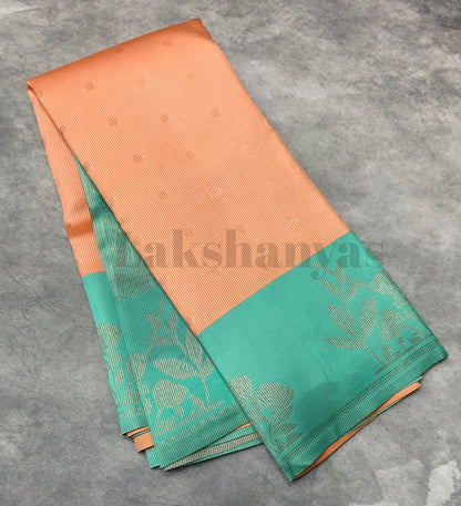 Peach Colour Tissue Saree with Teal Colour Border