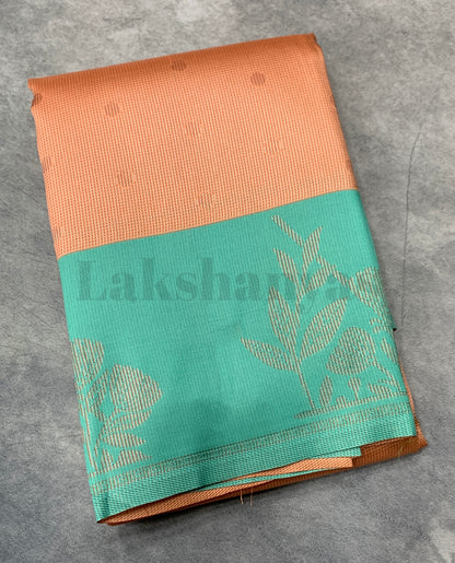 Peach Colour Tissue Saree with Teal Colour Border